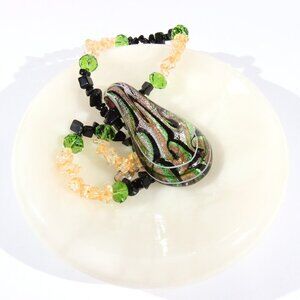 Cynthia Gale Glass Artisan Green, Amber, and Black Necklace